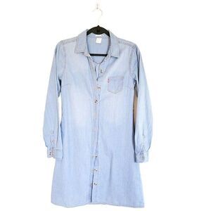Levi's Womens Shirt Dress Blue S Long Sleeve Chambray  Top